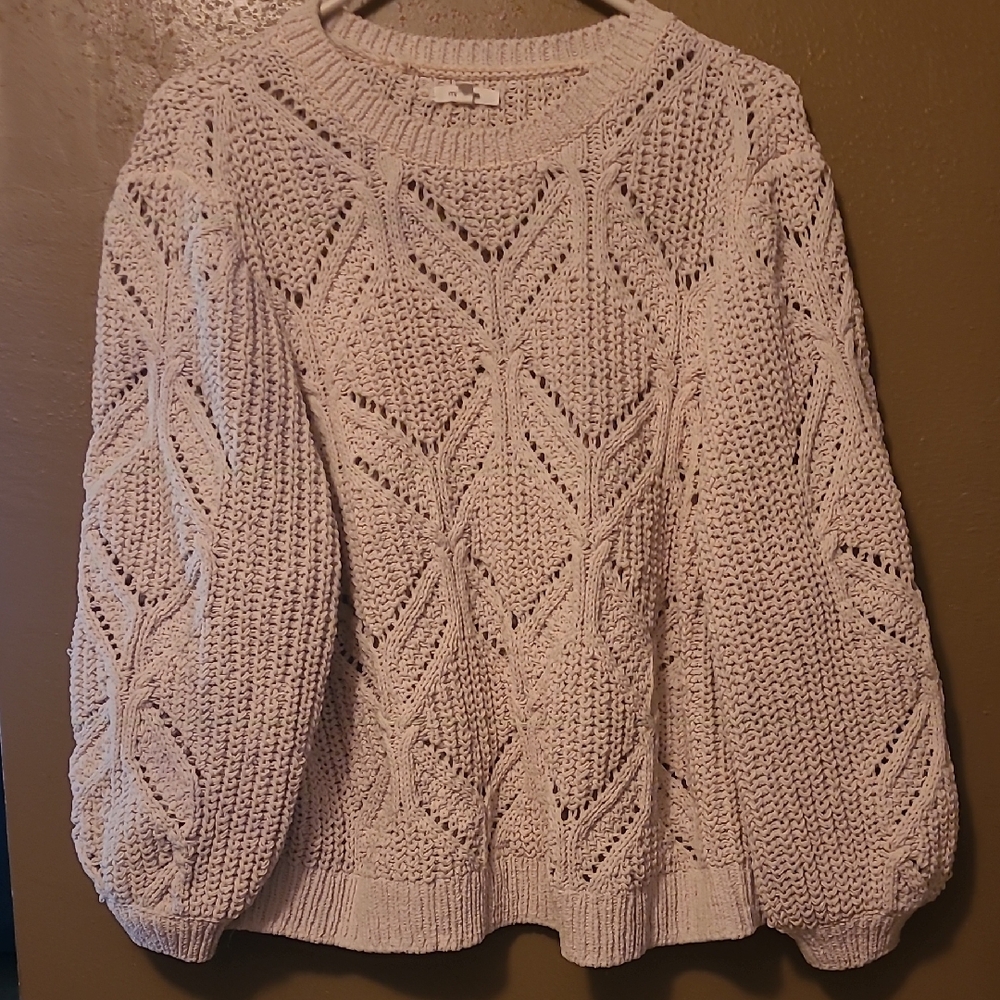 Maurices Cream Crew Neck Sweater with Balloon Sleeves